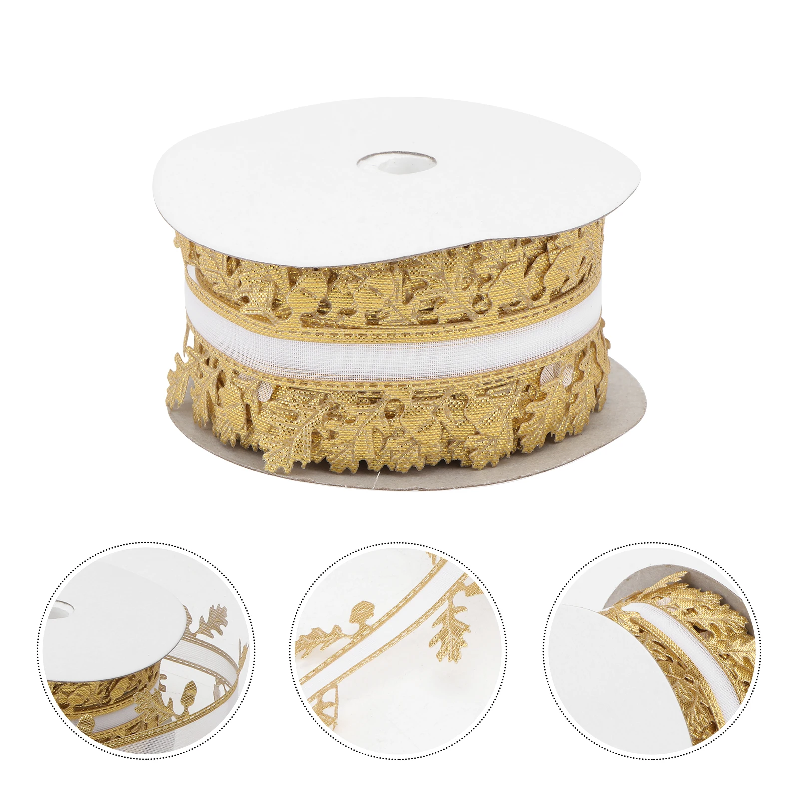 

Embossed Ribbon Decorative Leaf Vine Wreath Lace Tape Golden Ribbon Adornment Polyester Material Non Fading Durable Wedding