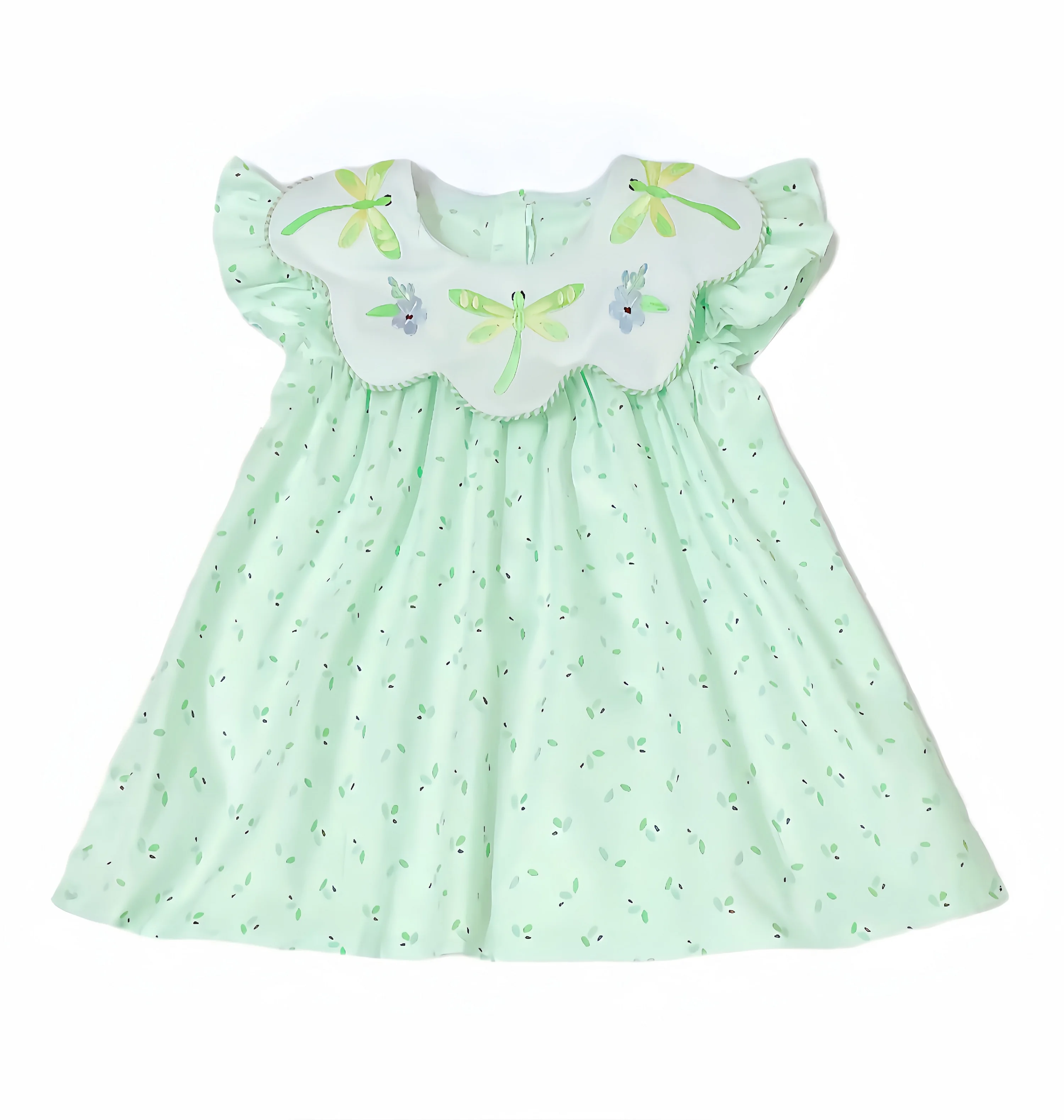 Girl\'s dress Light green dragonfly embroidered skirt