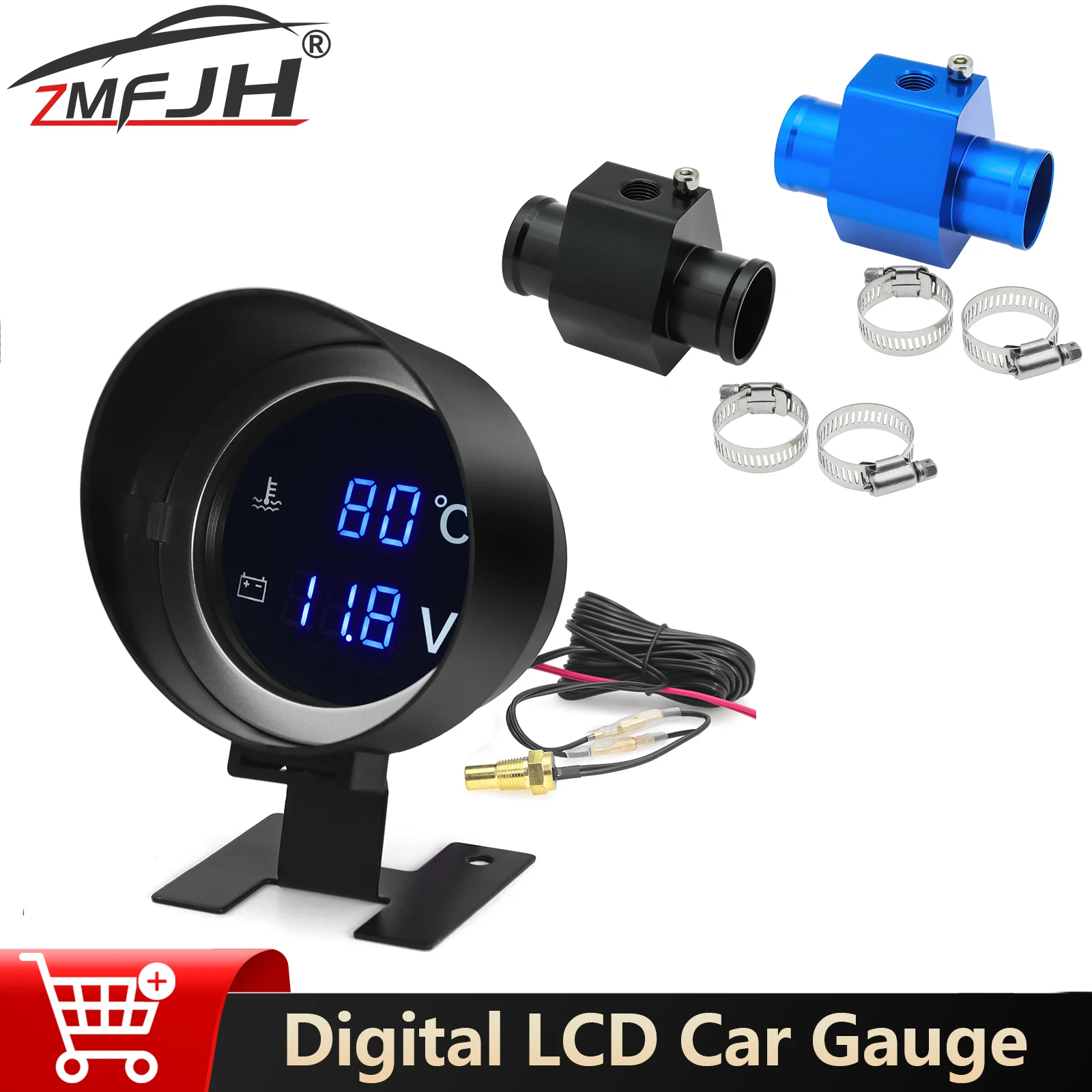 

Автомобильный датчик температуры воды 2 в 1, адаптер датчика соединительной трубы (опция), вольтметр с синей светодиодной подсветкой для автомобиля, грузовика