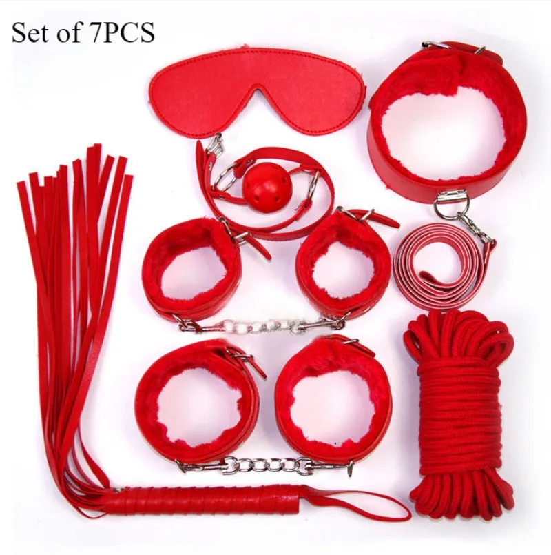 Juego de Bondage BDSM de cuero de felpa para adultos, correas de sujeción para muñeca y pierna, puños de mano y tobillo, Juguetes sexuales, Kits de restricción, 7/8/10 piezas