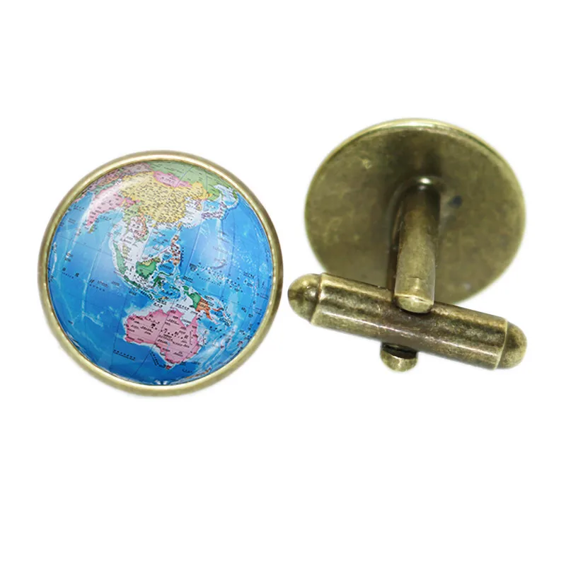 Men\'s Fashion Globe Earth Cufflinks Silver/Ancient Bronze Colour Cuff Button for Male Gentleman Shirt Wedding Cuff Links Gifts
