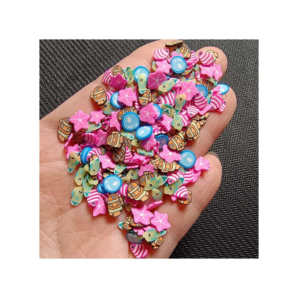 Ocean Sea Theme Polymer Clay Slice Mix Green Gold Pink Fish Starfish Sprinkles For Slime Fillers Nail Art DIY