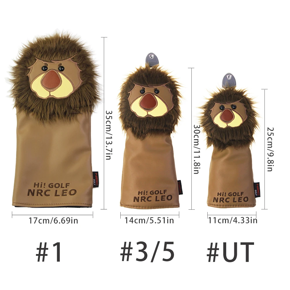 1 3 5 UT Golf Head Covers Club Covers for Driver Fairway Woods Hybrid Lion Protector Headcover PU Leather