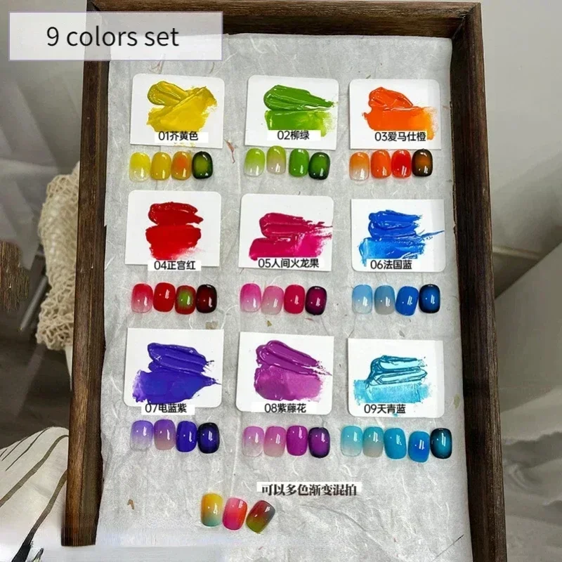 

9 Colors Pat Painting Gel Nail Polish Set With Sponge Gradient Semi Permanent Soak Off UV LED Nail Art Gel Varnishes For Nails