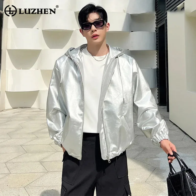 LUZHEN Men Hooded Jacket Silver Threedimensional Windproof Outerwear Trendy Korean Style Personality Windbreakers Spring LZ6894