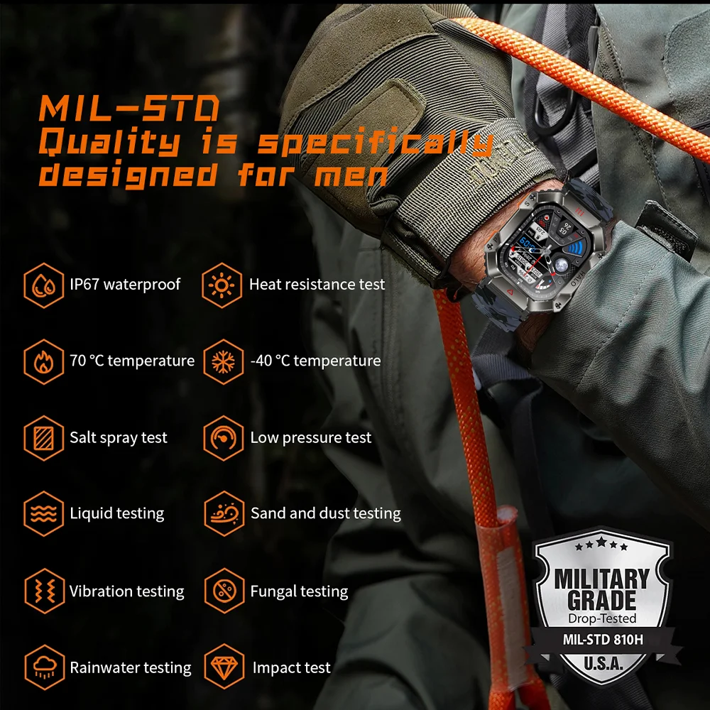 Men Smart Watch Military Healthy Monitor AI Voice Bluetooth Call Fitness Waterproof Sports Smartwatch for IOS Android Phone 2023