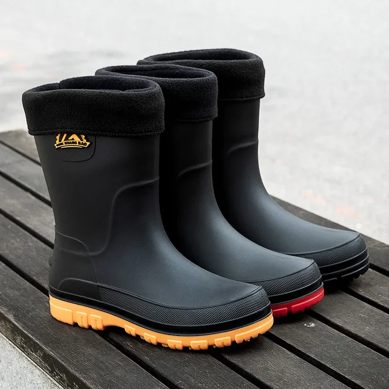 Warmed Galoshes for Man Winter Waterproof Work and Safety Rubber Shoes Husband Fishing Water Boots Non-slip Kitchen Rain Shoes