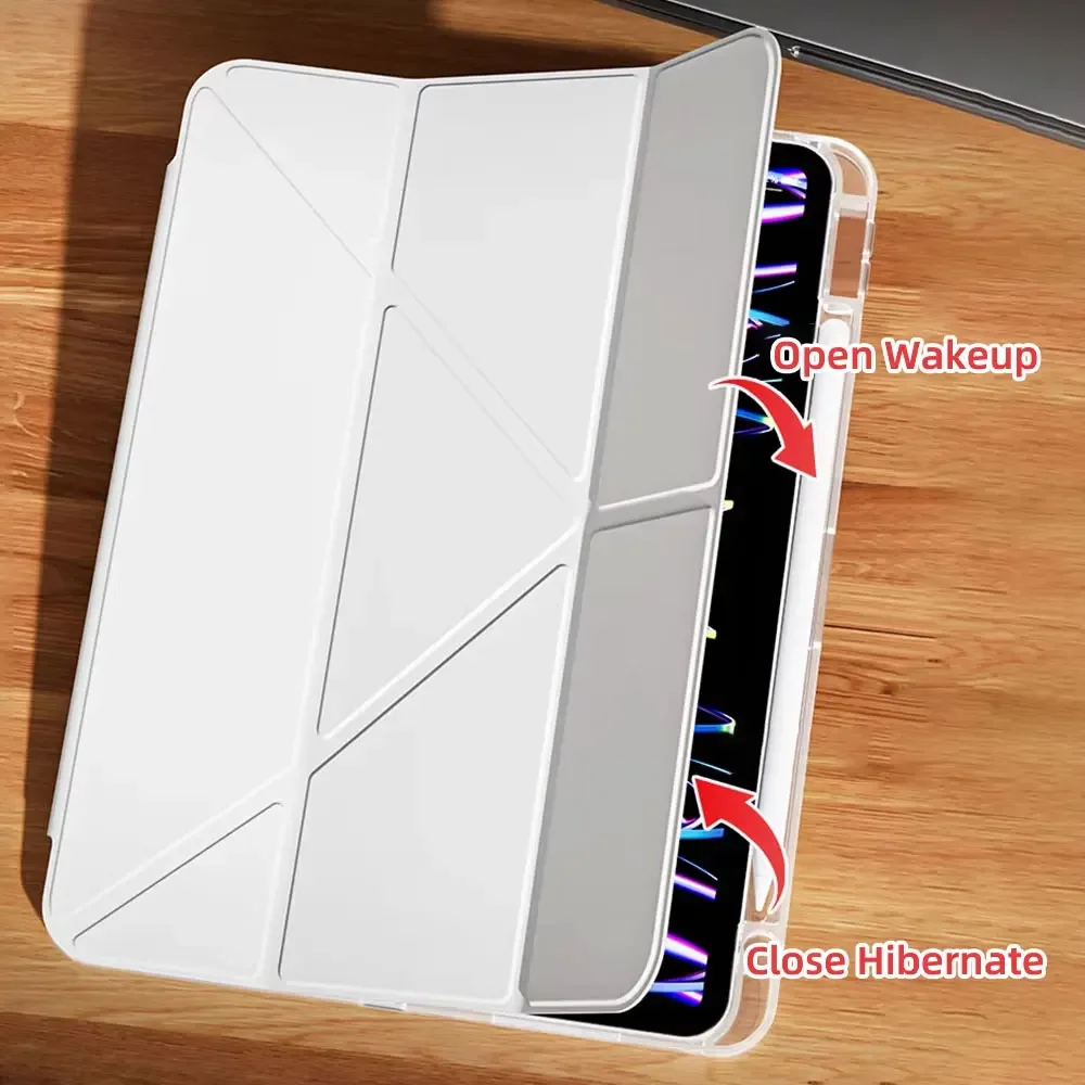 For iPad Pro 11 Case M4 2024 11inch Y+Tri-Fold Stand Acrylic Back Cover with Pen Slot For iPad Pro 11 2025 M5 Cover (A3357)