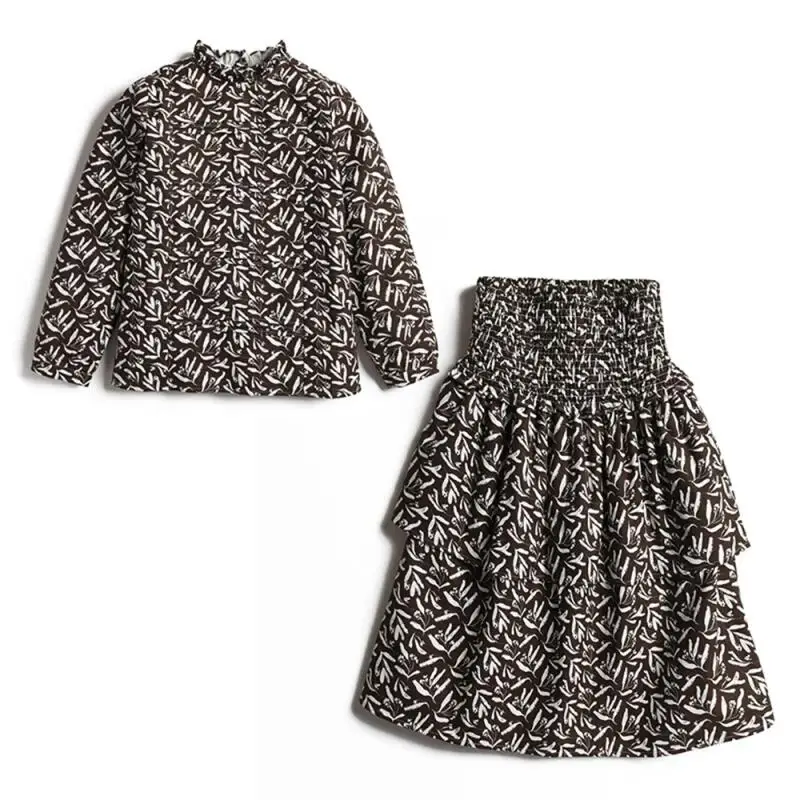 

Autumn Winter Teenagers Girls Skirt Top Set Children Brown Floral Sets Girl Cotton Luxury Clothes Boutique Fashion Clothing