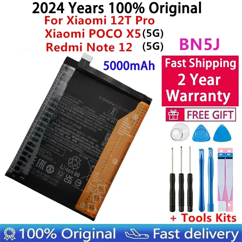 

2024 Years 100% Original Battery 5000mAh BN5J For Xiaomi Redmi Note 12 5G / 12T Pro / POCO X5 5G Mobile Phone Batteries Bateria