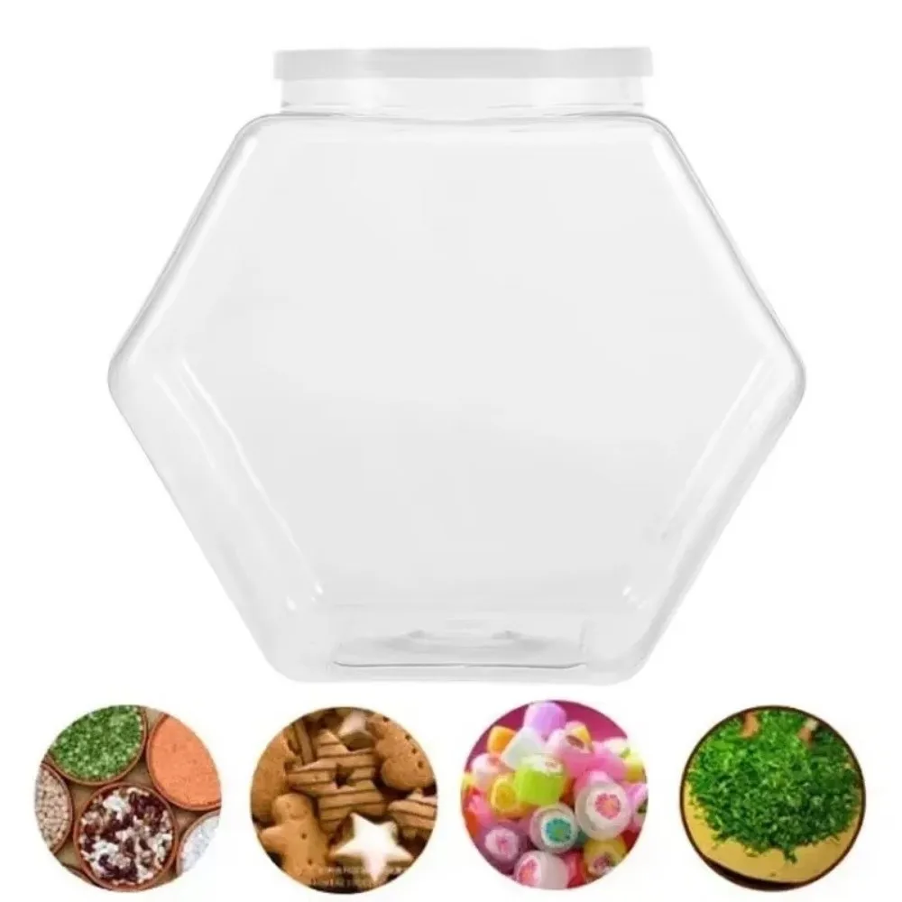 Hexagonal Candy Cookie Jar Plastic Clear Packaging Jars High-capacity Sealed Food Storage Container Countertop Organizer