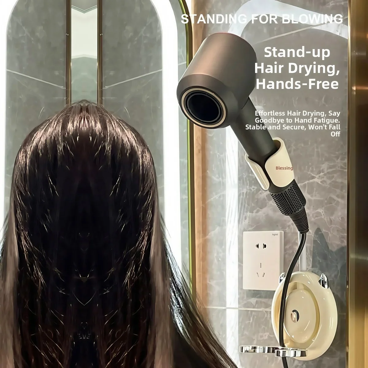 Lazy Wall Mounted Punch-free Hair Dryer Organizer - Plastic Holder for Hairdryer & Hairbands  rangement salle de bain  estantes