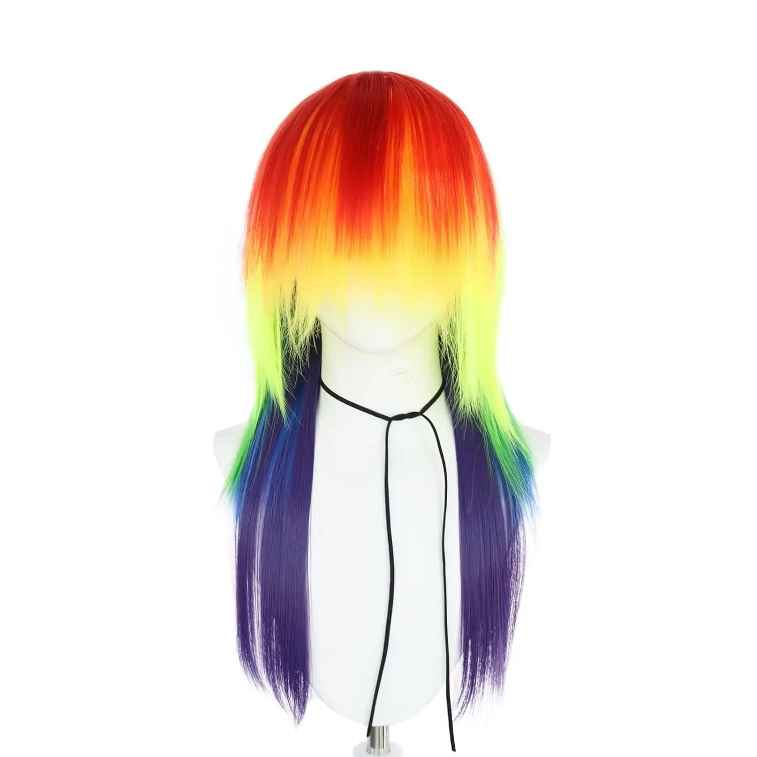 Rainbow Wig for Women Long Straight Wig with Bangs for Halloween Costume Party Anime Colored Cosplay Wig Synthetic Wig