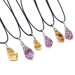 Polishing Rough Brazil Citrine Amethyst Pendant Natural Stone Reiki Healing Crystals Energy Gem Lucky Fashion Necklace Jewelry