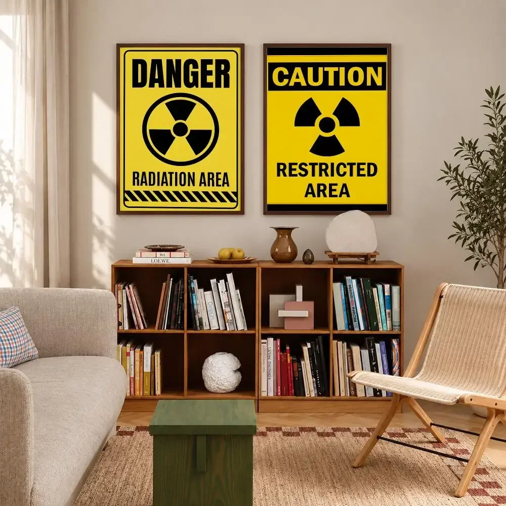 Industrial Warning Symbol Nuclear Radiation Warning Sign Poster Self‑Adhesive Waterproof Poster Sticker Wall Art Home Decor