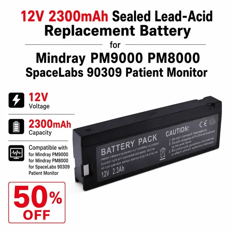 12V 2300mAh Sealed Lead-Acid Replacement Battery for Mindray PM9000 PM8000 SpaceLabs 90309 Patient Monitor