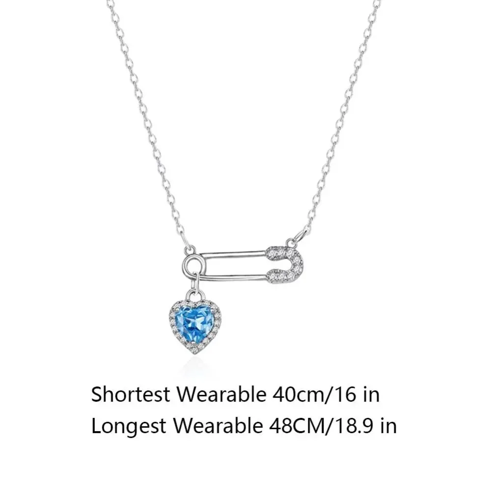 Fashion Love Pendant Pin Necklace Safety Needle Hollow Necklace Zircon Clip Collarbone Chains Women view 6