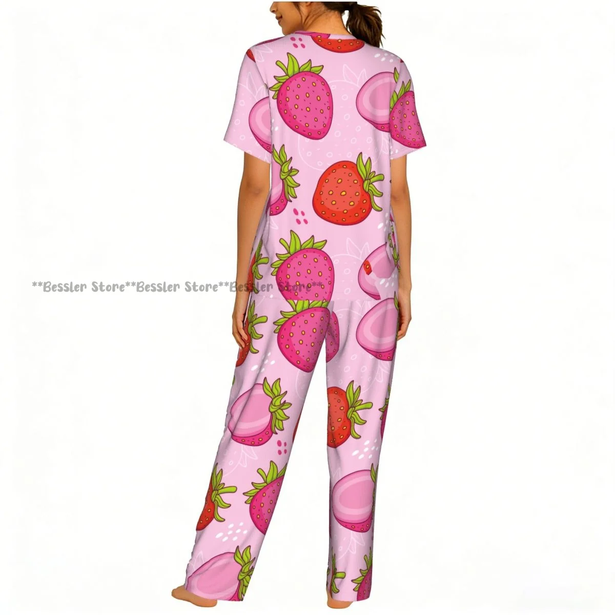 Pijama Damă Roz Mânecă Scurtă - usage example