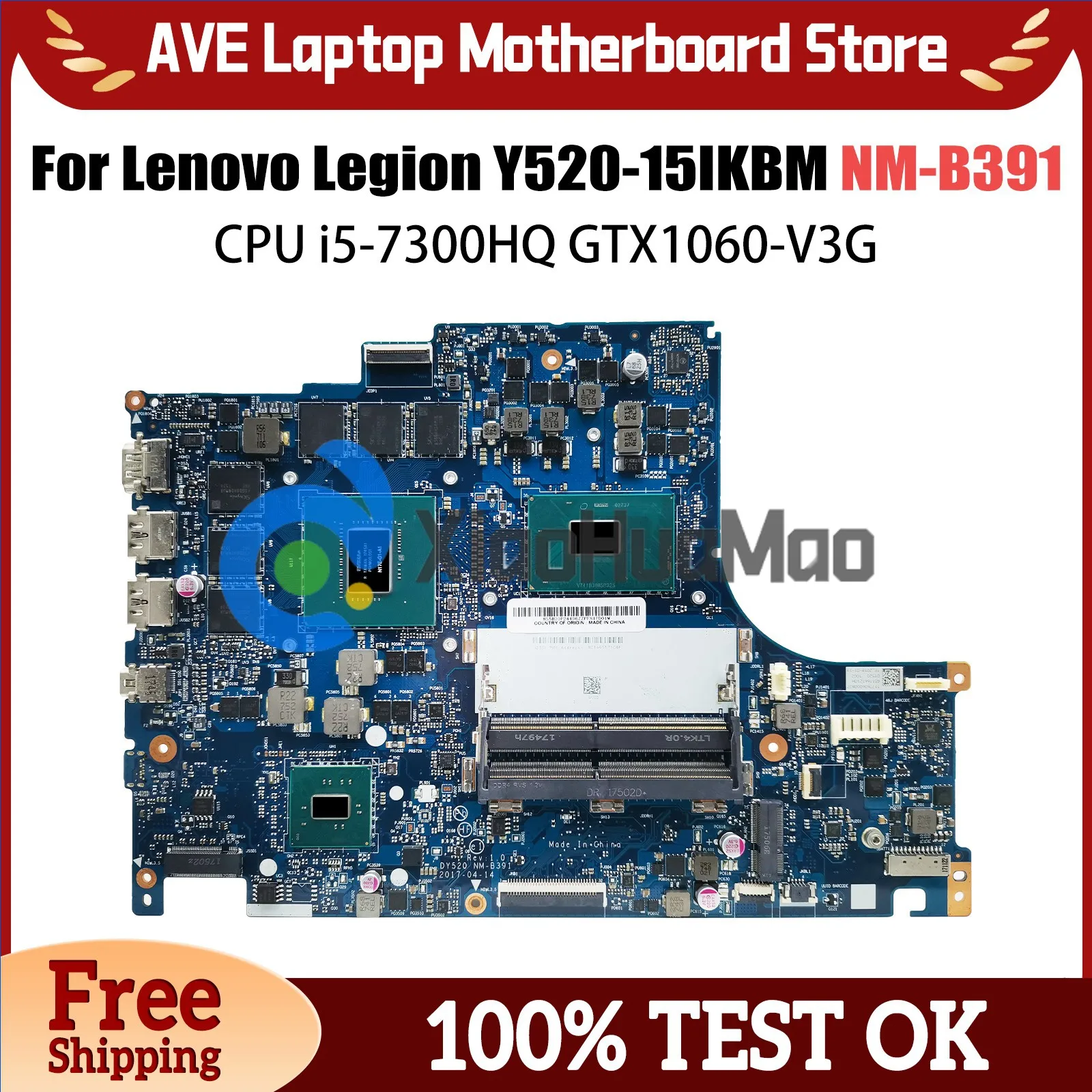 Notebook Mainboard For Lenovo Legion Y520 Y520-15IKBM Laptop Motherboard CPU i5-7300HQ GTX1060-V3G BY520 NM-B391 FRU 5B20P24353