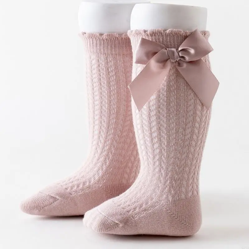 Q22D Child Knee-High Socks Bowknot Socks Universal Baby Girls Cotton Socks