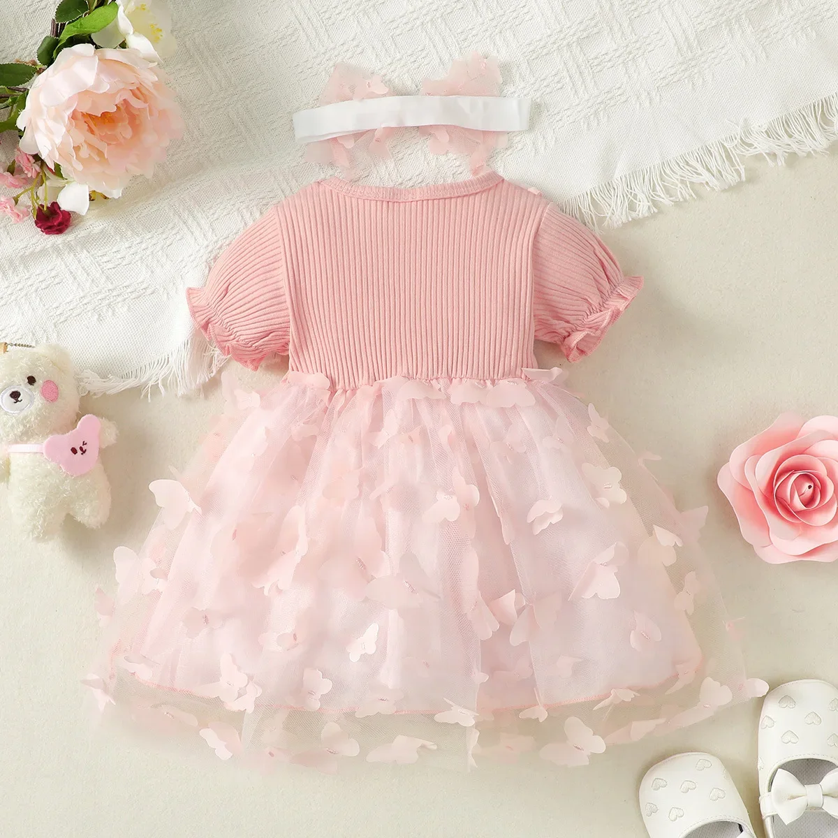 Summer Toddler baby Girl dress Princess Evening Dress Bow puff sleeve Kids Costume Baby Birthday Party 3-24M Children Clothes