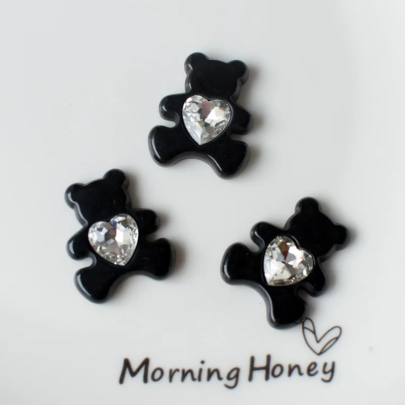 10pcs Kawaii 3D Black Bear Rabbit Heart Bowknot Resin Flatbacks Cabochons Craft Materials Ornaments for Crafts DIY Accessories