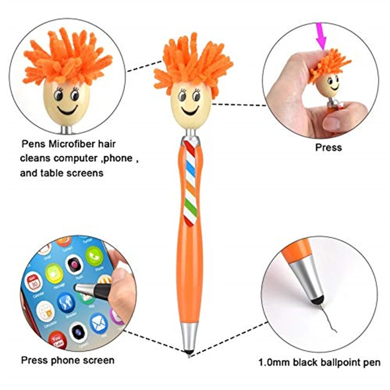 100Pcs 3-in-1 Stylus Pen Mop Topper Ballpoint Pens Screen Cleaner Stylus Pens Duster for Kids Stationery Touch Screen Phones