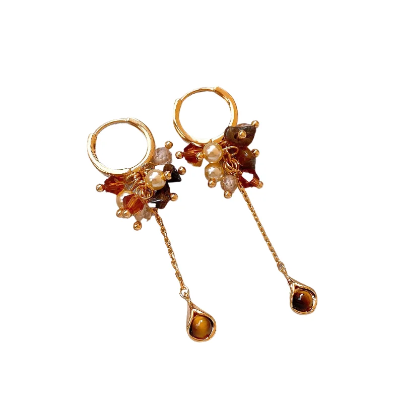 Trendy Irregular Artificial Crystal Tiger Eye Stone Pendant Earrings 2026 New Luxury Accessory for Women Fashion Ear Jewelry view 6