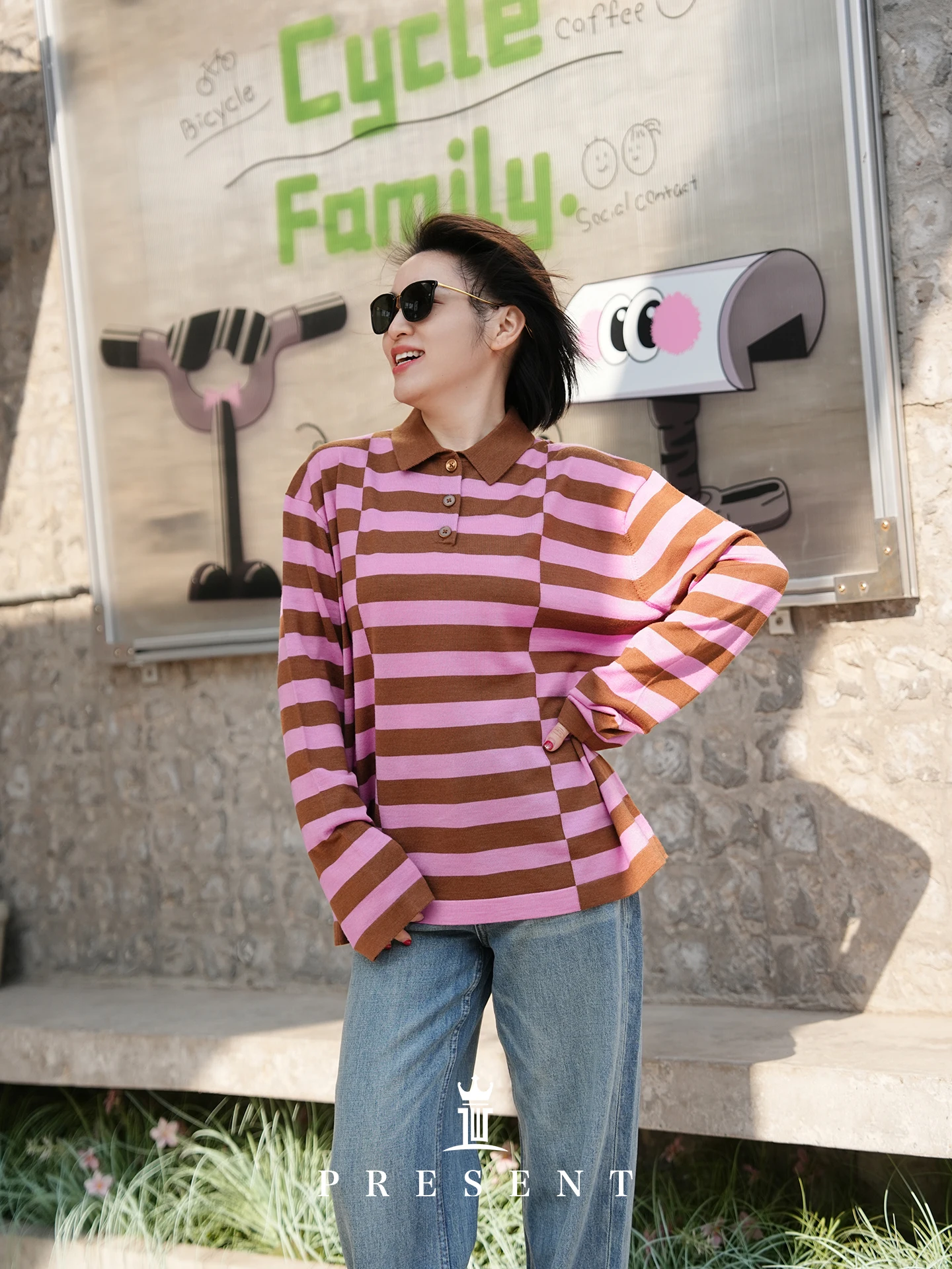 

Loose Long Sleeve Knitted Woolen Neck Stripe Pattern Casual Style Women's Pullover Spring New Arrival JCLP Brand
