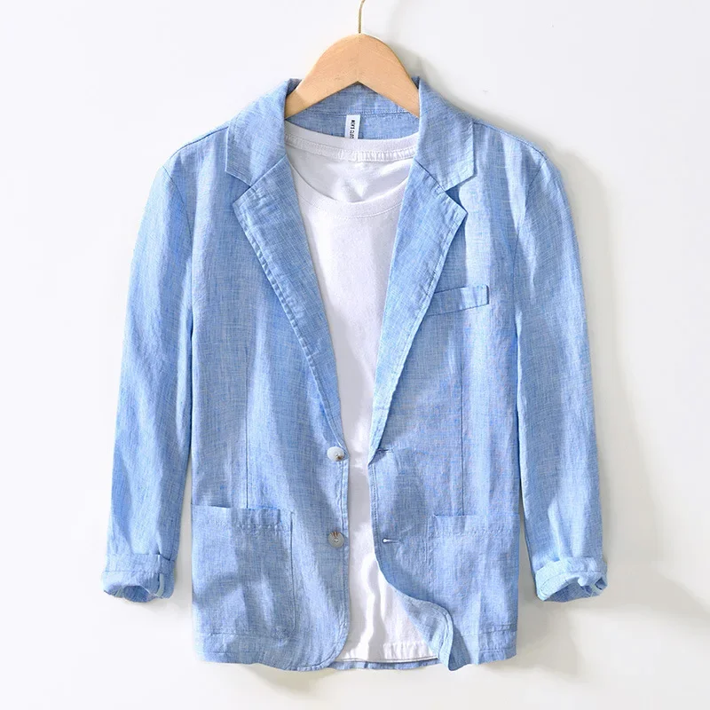 

Spring Summer 100% Linen Coats for Men Korean Style Casual Men's Blazer Commute Button Gray Suit Jacket Breathable Clothes Daily