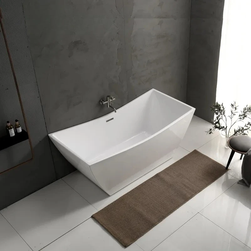 Rectangular Acrylic Bathtub Freestanding Soaking Tub Modern White Deep Bath for Bathroom Hotel Home Spa Relaxation Easy Clean