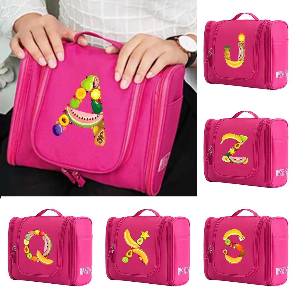 

MakeUp Bag Handbag Make Up Case Women Hook Up Wash Pouch Cosmetic Bags Travel Toiletries Organizer Fruit Letter Print Waterproof
