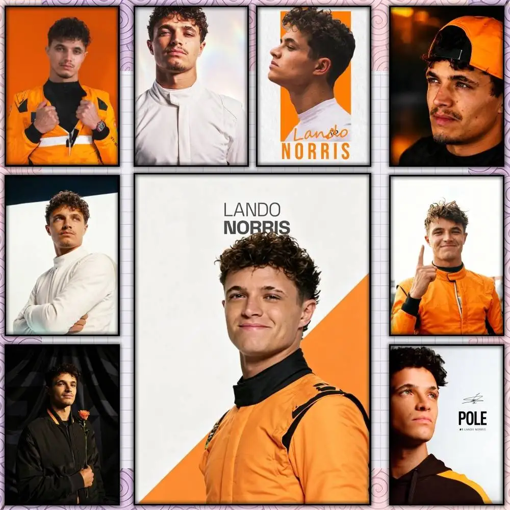 LN-McLaren Lando N-Norris Team  Poster Self-adhesive Art Waterproof Paper Sticker Coffee House Bar Room Wall Decor