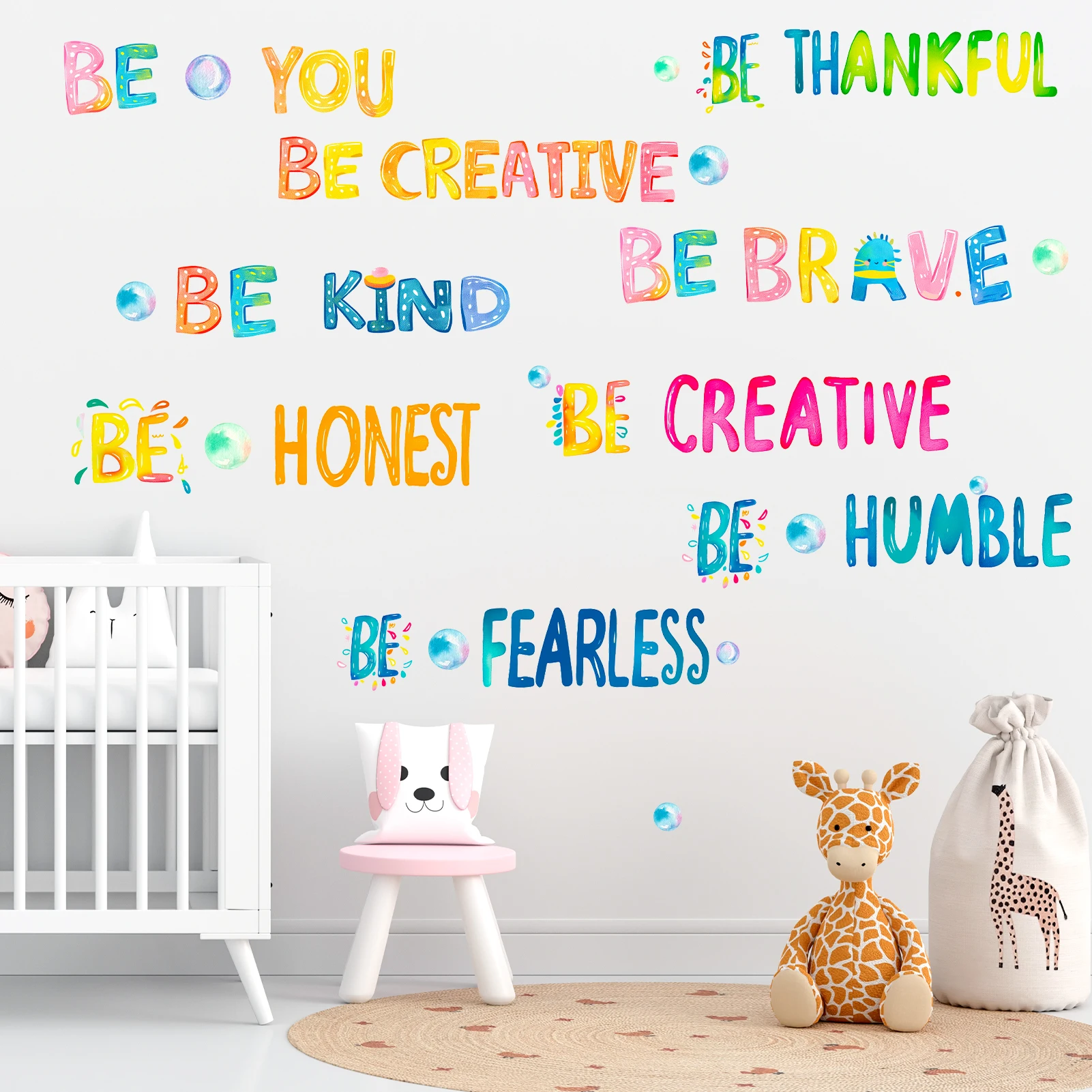 Rainbow Positive Words Wall Sticker Be You Be Kind Inspirational Quote Wall Decal Removable Decor for Office Bedroom Wall Art