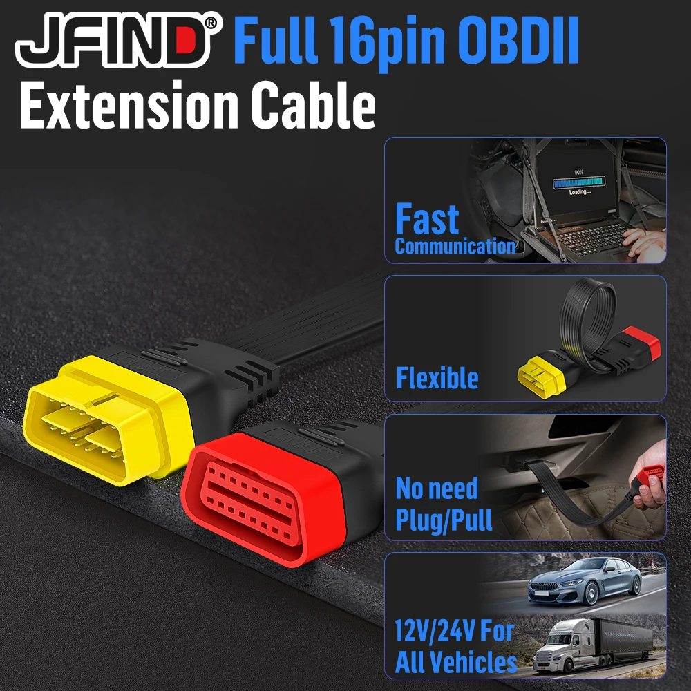 36CM OBDII Cable 16pin Male to Female Connector Extension for Thinkdiag Launch X431 Auto Diagnostic Extending Cable