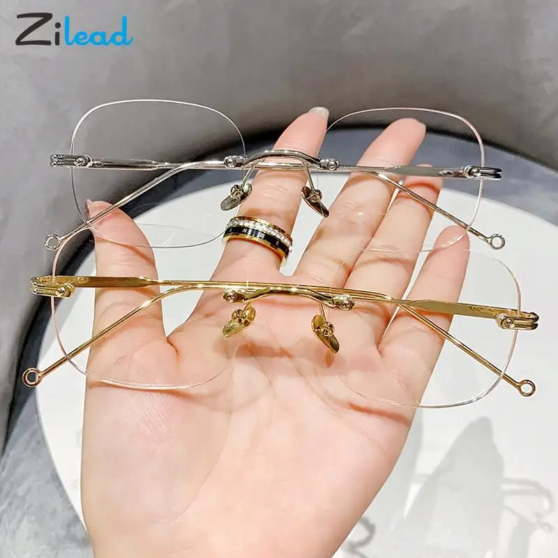 

Zilead Transparent Computer Glasses Frameless Women Men Anti Blue Light Square Eyewear Myopia Glasses Optical Spectacle Eyeglass