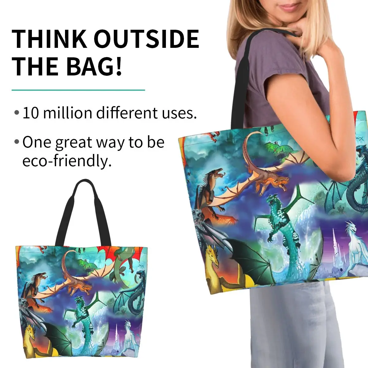 Wing Of Fire All Dragon Pattern Background Shopping Tote Bag Canvas Large Capacity Shoulder Bags Shopper Grocery Handbag