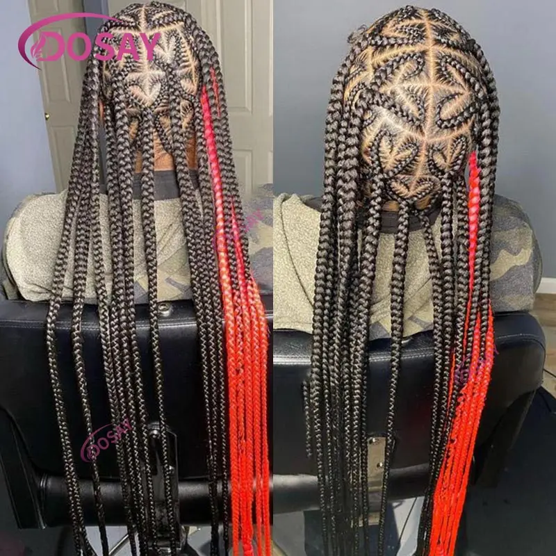 36 Inches Synthetic Heart Box Braided Wigs Cornrow Knotless Box Full Lace Front Braids Wigs For Black Women Clearance On Sale