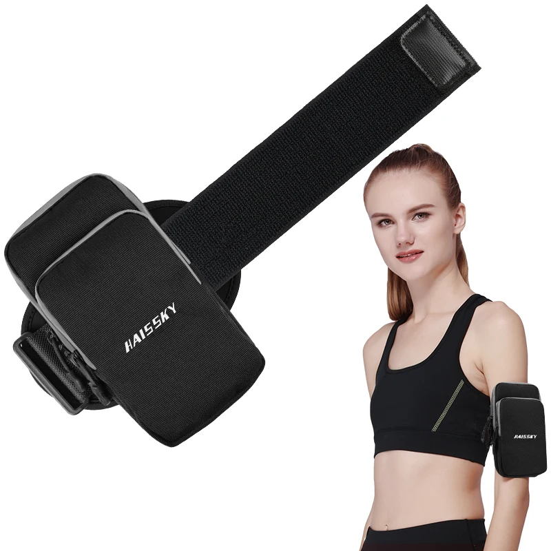

HAISSKY Reflective Running Bags Men Women Outdoor Sports Zipper Pockets Armband Pouch For iPhone 17 16 15 Pro Max Samsung Xiaomi