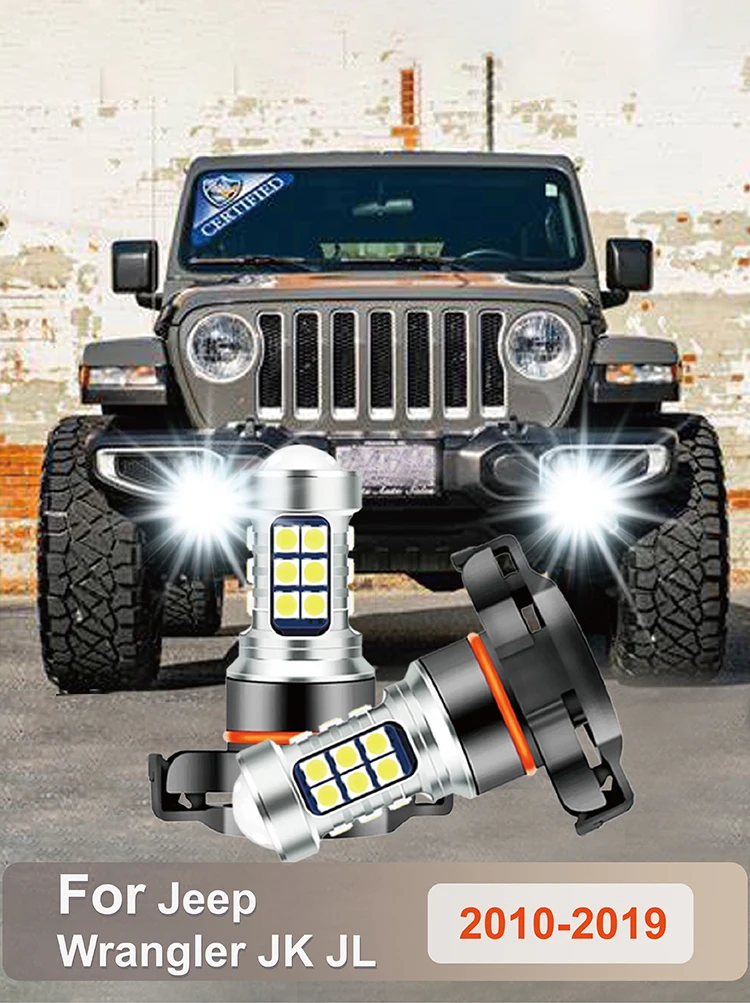 2PCS LED Car Front Fog Light Bulbs Lamps 2504 PSX24W 12276 Accessories For Jeep Wrangler JK JL 2010 - 2019 3030 27LED