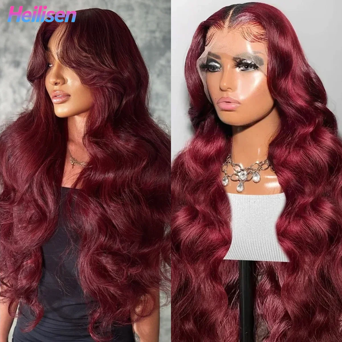 36 дюймов 99J Бордовый 220% Плотность Объемная волна 13x4 13x6 HD Прозрачный парик фронтальной части шнурка Бразильские парики из человеческих волос для женщин