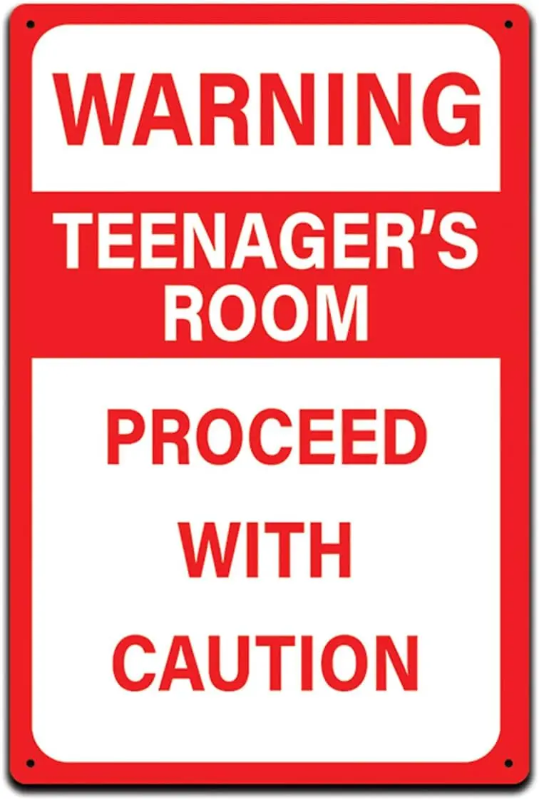 JP's Parcels Tin Signs Kids Room Wall Décor - Metal Sign 12 x 8 in. Warning Teenager's Room Proceed with Caution