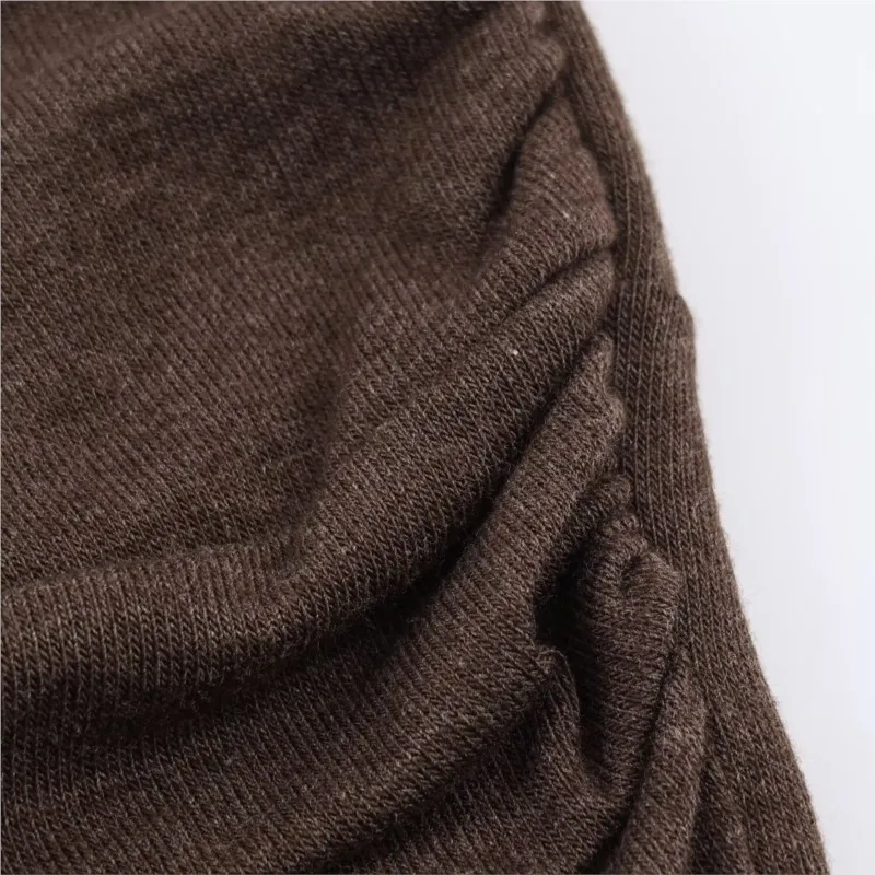 Top drapeado con cuello sobrepelliz para mujer, camiseta informal de manga larga para primavera y verano, Tops de calle con dobladillo recto para mujer