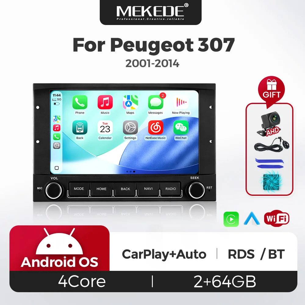 MEKEDE Car Radio For Peugeot 307 308 3008 Partner Citroen C3 Berlingo 2001-2014 Carplay GPS Car Stereo Central Multimedia Player