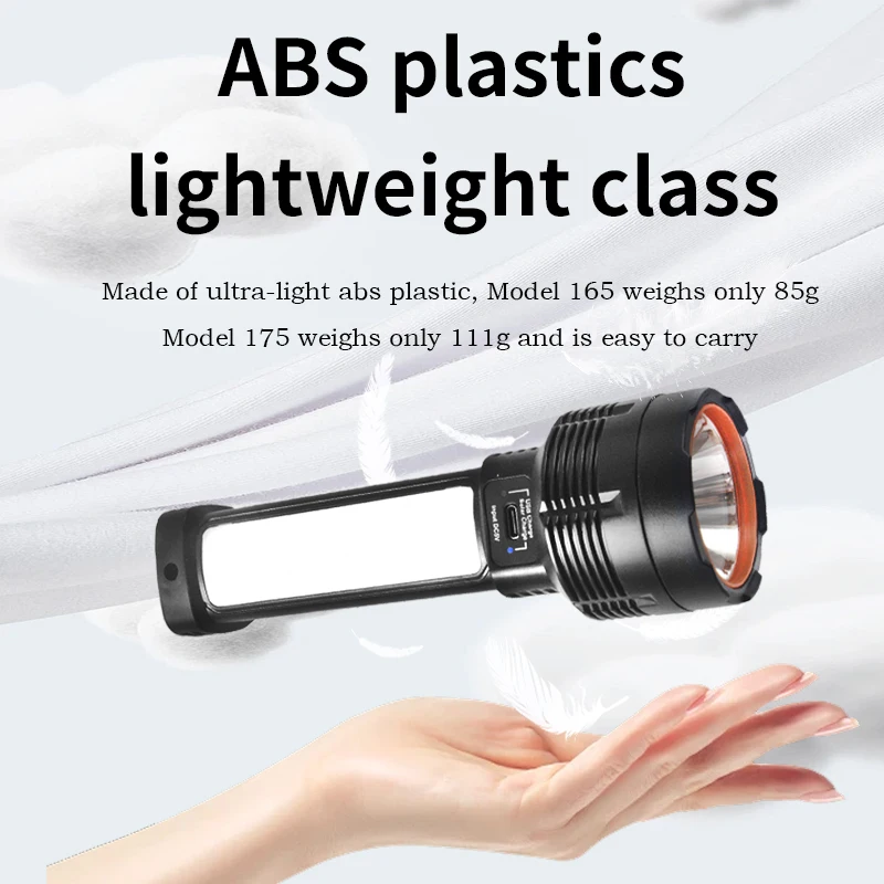 Solar Type-C Rechargeable Flashlight Night Work Lighting Flashlight with COB Side Light Waterproof Camping Outdoor Torch