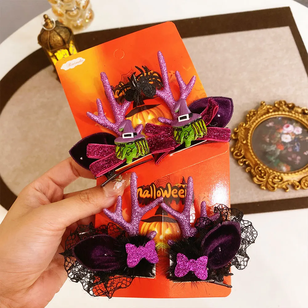 إكسسوارات شعر الهالوين قبعة الساحرة أغطية الرأس للفتيات الصغيرات-شريط القوس دبوس الشعر شبح اليقطين الخفافيش مقاطع الشعر لتزيين الحفلات #3