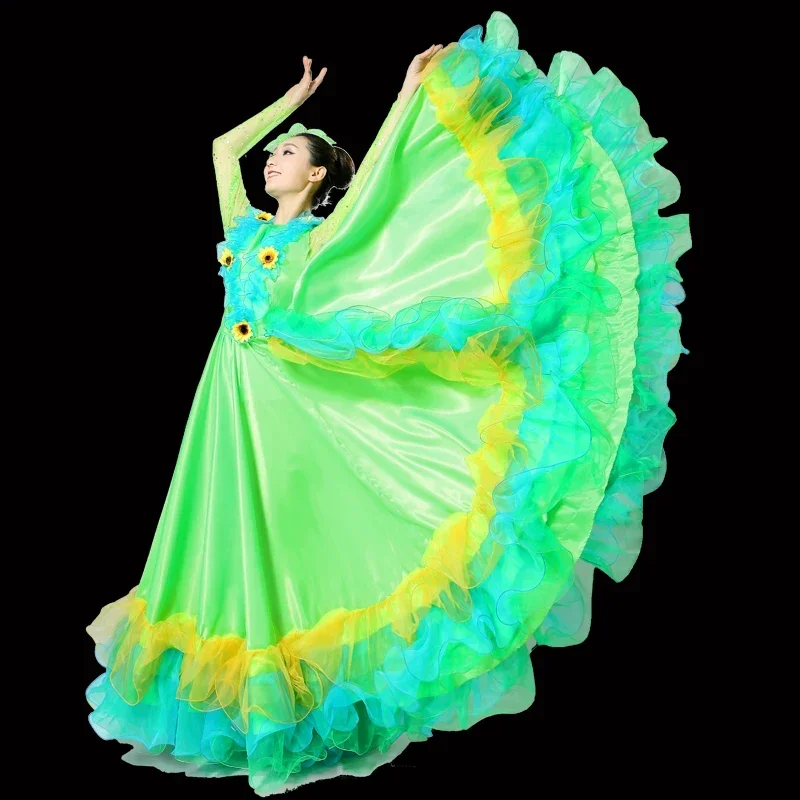 Vestido Espanhol de Dança Flamenca, Saia da Barriga, Fato de Prática, Balanço Grande Longo, Performance Cigana, Novo, 360 °, 540,720 Graus