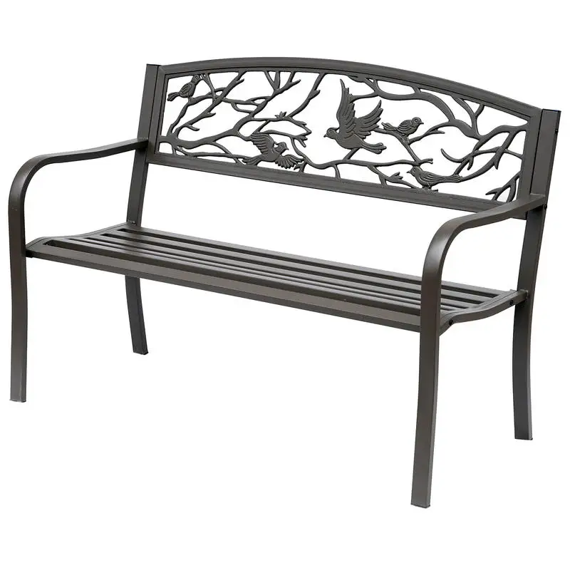 Banc de jardin 3 places, banc extérieur style rustique chic pour balcon, terrasse, patio, 127 x 60 x 85 cm, métal époxy anti-corrosion, brun