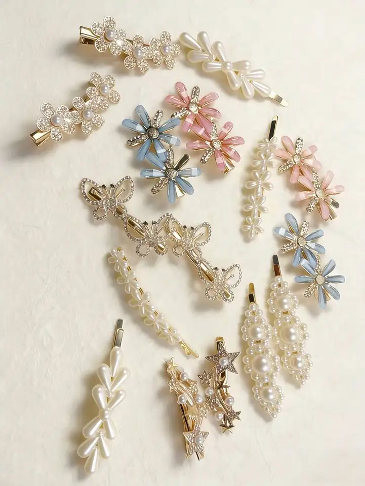 Elegant Pearl Hair Clips with Bow Star Flower Design