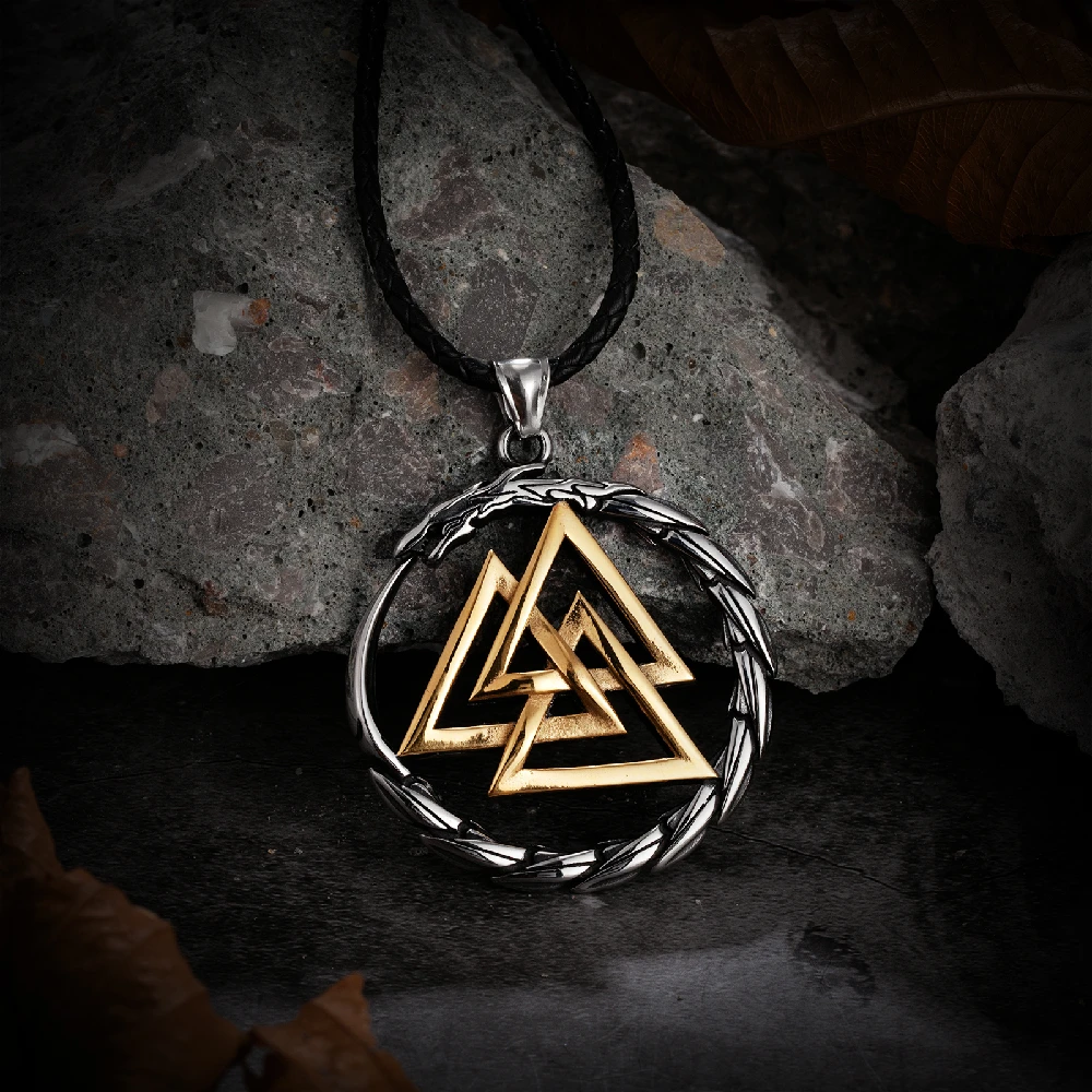 Vintage Norse Mythology Dragon Necklaces Men Punk Stainless Steel Vikings Rune Triangle Pendant Amulet Scandinavian Jewelry Gift